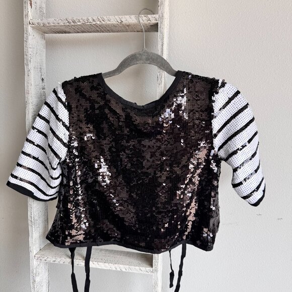 ZARA Limited Edition Black/White Sequin Open Tie-Back Top - Picture 1 of 11